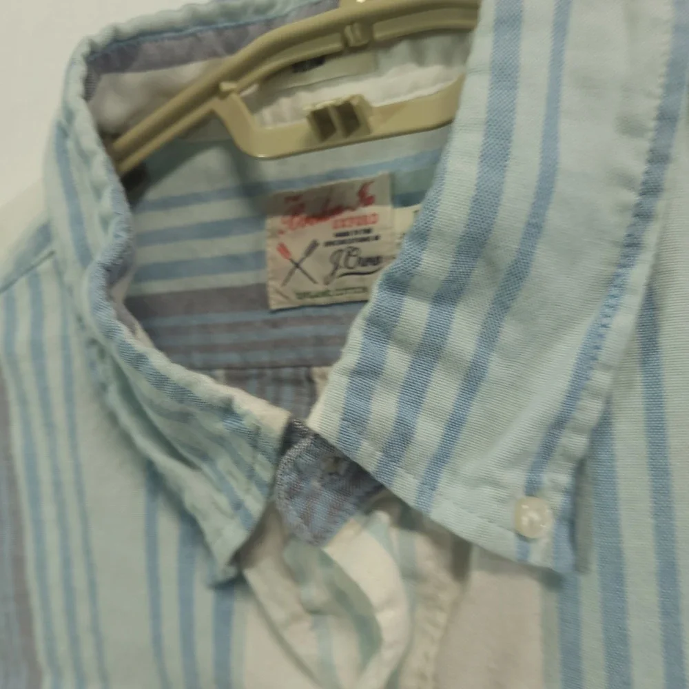 J.Crew Broken-In Oxford Shirt Mens Large Blue Striped Slim Fit Organic Cotton